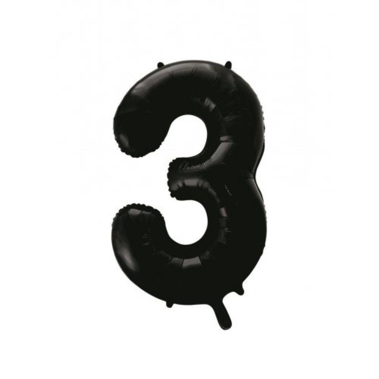 Black Number 3 Three 86cm Foil Balloon - Decrotex - Party Affair