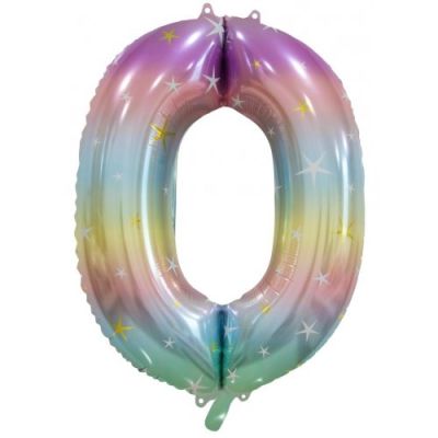 Pastel Rainbow Sparkle Number 0 86cm Foil Balloon