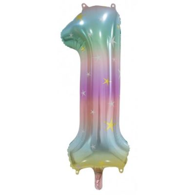 Pastel Rainbow Sparkle Number 1 86cm Foil Balloon