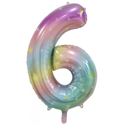 Pastel Rainbow Sparkle Number 6 86cm Foil Balloon