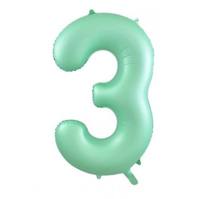 Pastel Matte Green Number 3 Three Large Foil Balloon