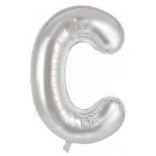 Silver Letter C 86cm Foil Balloon-Decrotex - Party Affair