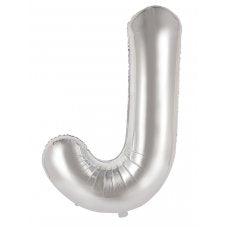 Silver Letter J 86cm Foil Balloon-Decrotex - Party Affair