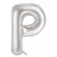 Silver Letter P 86cm Foil Balloon-Decrotex - Party Affair