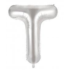 Silver Letter T 86cm Foil Balloon-Decrotex - Party Affair