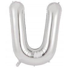 Silver Letter U 86cm Foil Balloon-Decrotex - Party Affair