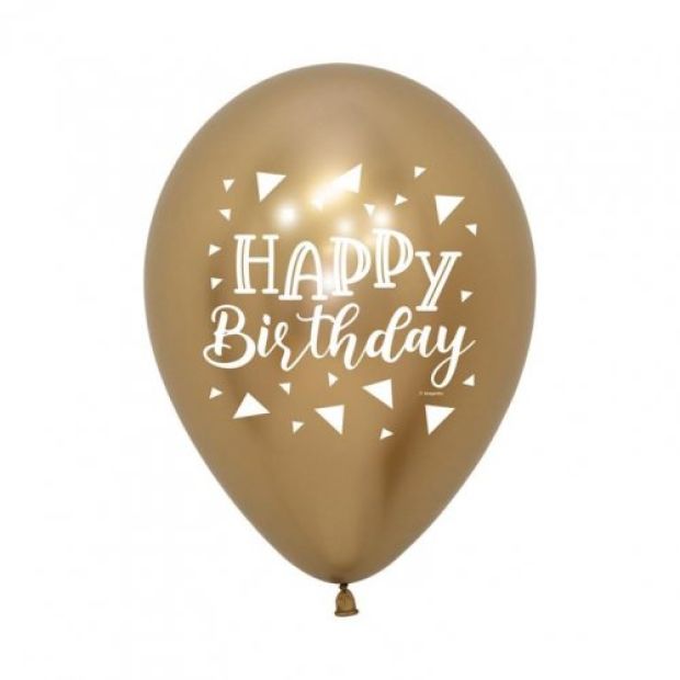 Gold Triangles Happy Birthday Chrome Latex Balloon