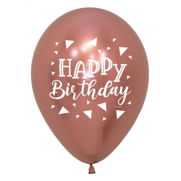 Rose Gold Triangles Happy Birthday Chrome Latex Balloon