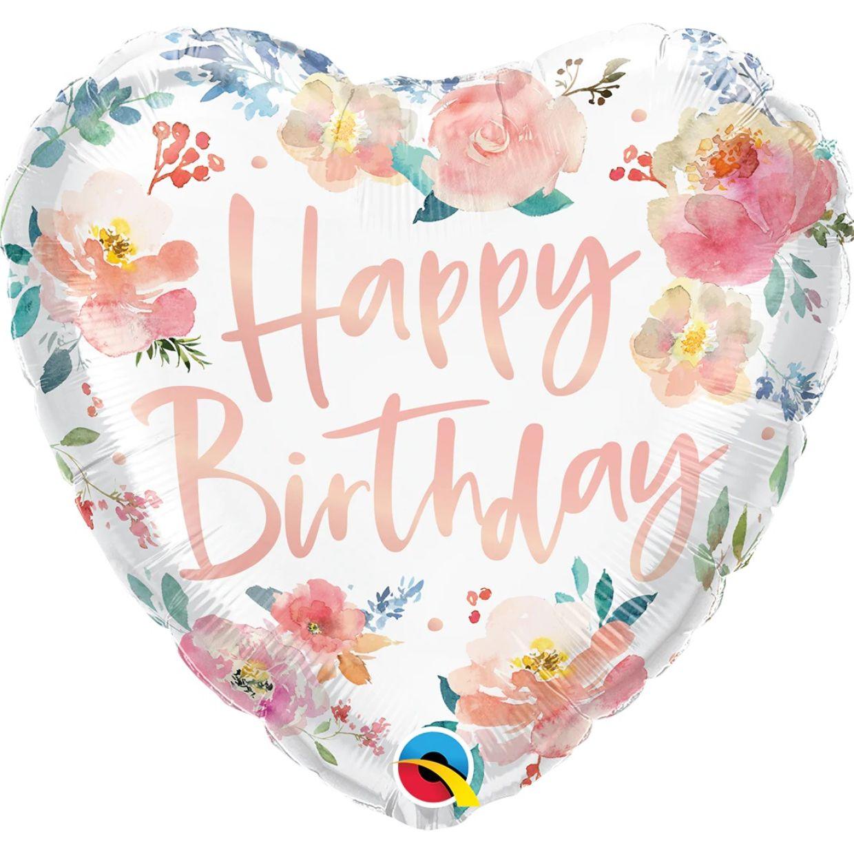 Watercolour Roses Heart Birthday Foil Balloon - Party Affair