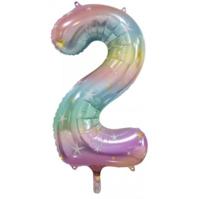 Pastel Rainbow Sparkle Number 2 86cm Foil Balloon