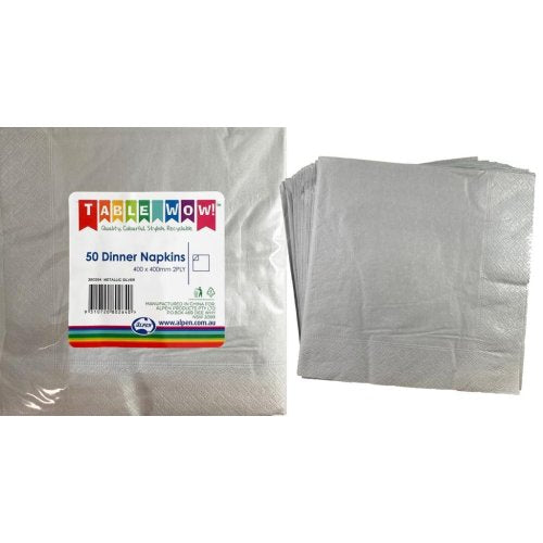 Metallic Silver Dinner Napkins