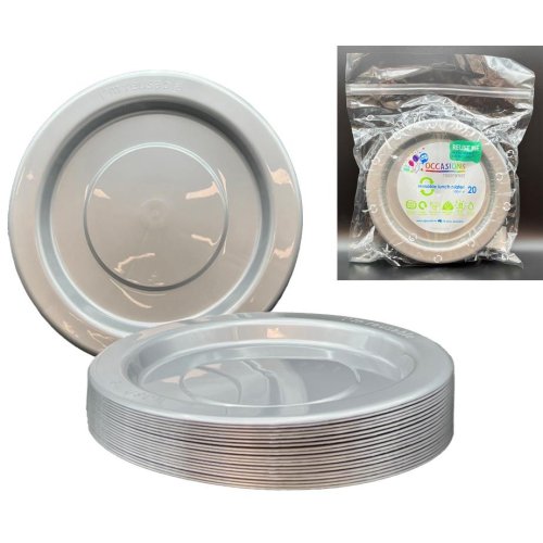 Reusable Silver Plastic Lunch Plates 18cm (Pk 20)