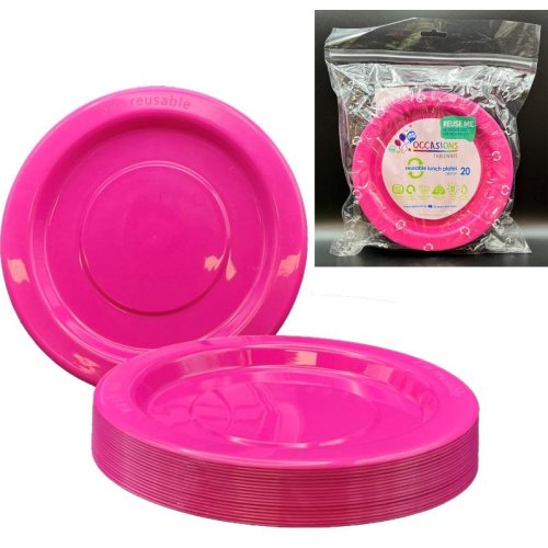 Reusable Magenta Plastic Lunch Plates 18cm (Pk 20)