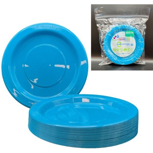 Reusable Azure Blue Plastic Lunch Plates 18cm (Pk 20)