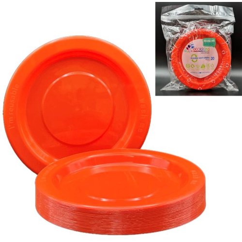 Reusable Orange Plastic Lunch Plates 18cm (Pk 20)