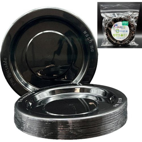 Reusable Black Plastic Lunch Plates 18cm (Pk 20)