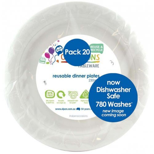 Reusable White Plastic Dinner Plates 23cm (Pk 20)