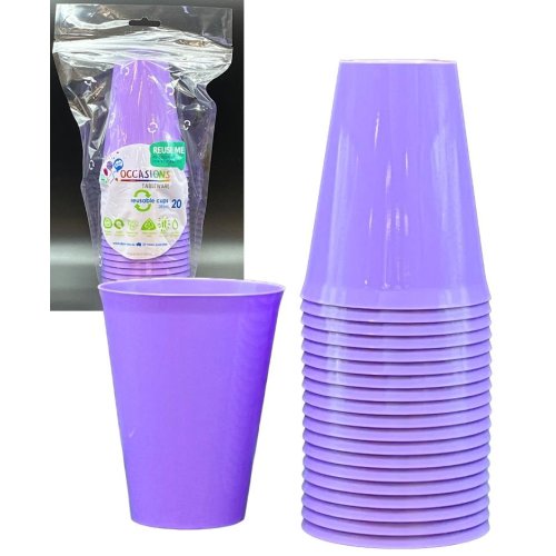 Alpen lavender plastic reusable cups, 285ml, set of 20, with a smooth design and sturdy construction for everyday use
