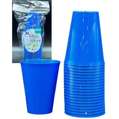 Set of 20 Alpen royal blue 285ml plastic reusable cups, stackable drinkware for parties and everyday use