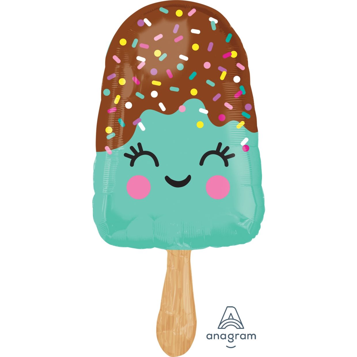 Anagram Happy Ice Cream foil balloon shaped like an ice cream bar with colorful design, perfect for celebrations.