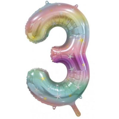 Pastel Rainbow Sparkle Number 3 86cm Foil Balloon