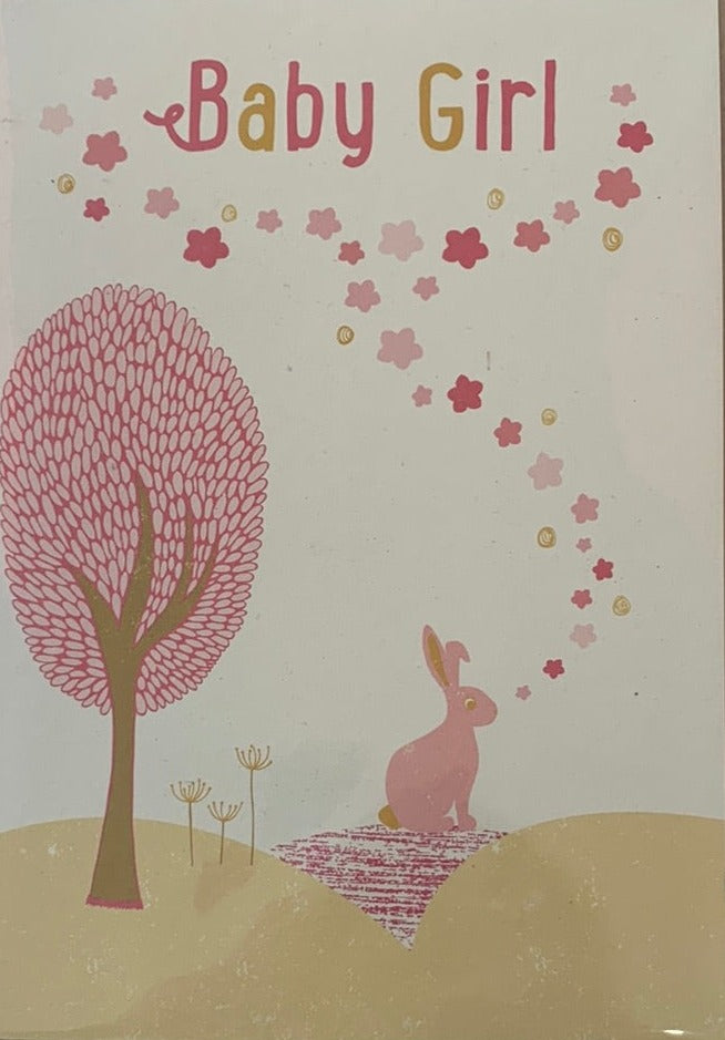 Pink Rabbit Baby Girl Greeting Card