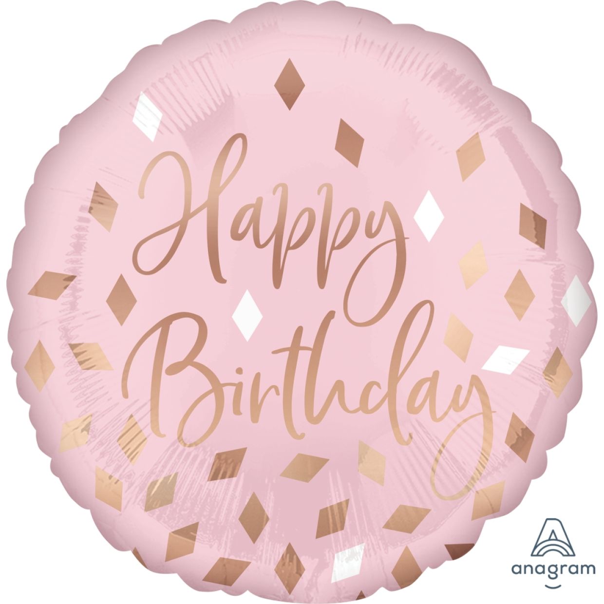 Blush With Diamond Confetti Happy Birthday Foil Balloon