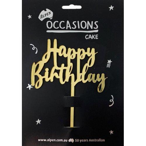 Gold Acrylic Happy Birthday Cake Topper - Party Affair
