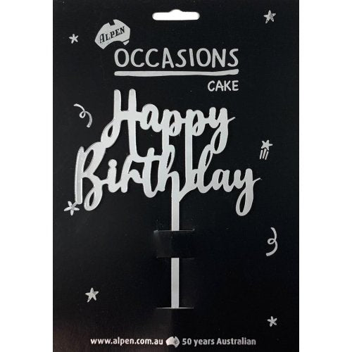 Silver Acrylic Happy Birthday Cake Topper - Party Affair