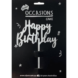 Silver Acrylic Happy Birthday Cake Topper - Party Affair