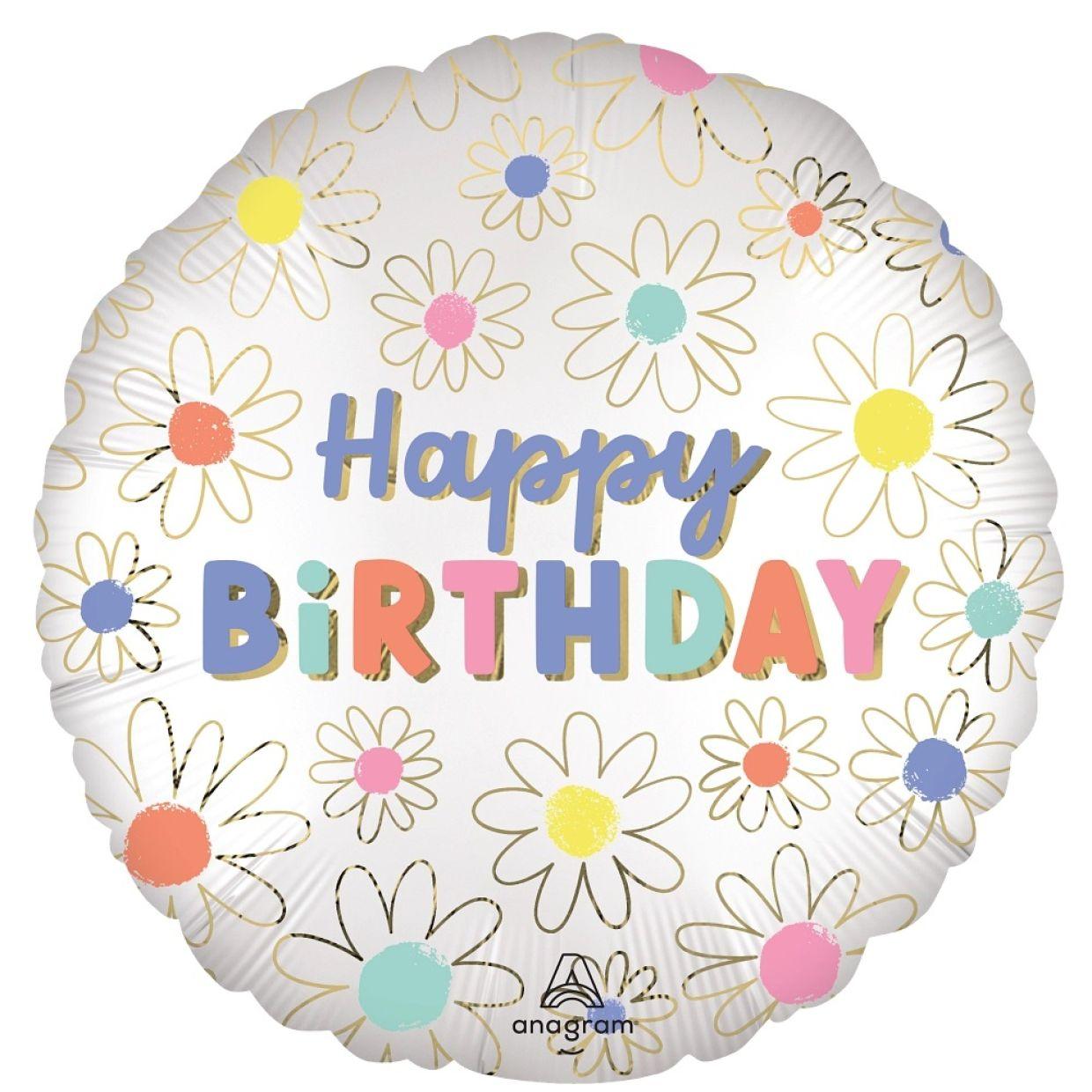 Satin Daisies Happy Birthday Foil Balloon - Party Affair