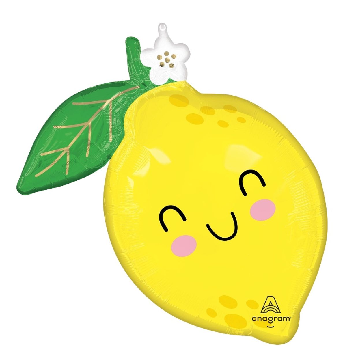 Foil balloon shaped like a lemon from Food Friends collection by Anagram, featuring bright yellow lemon design and shiny foil surface.
