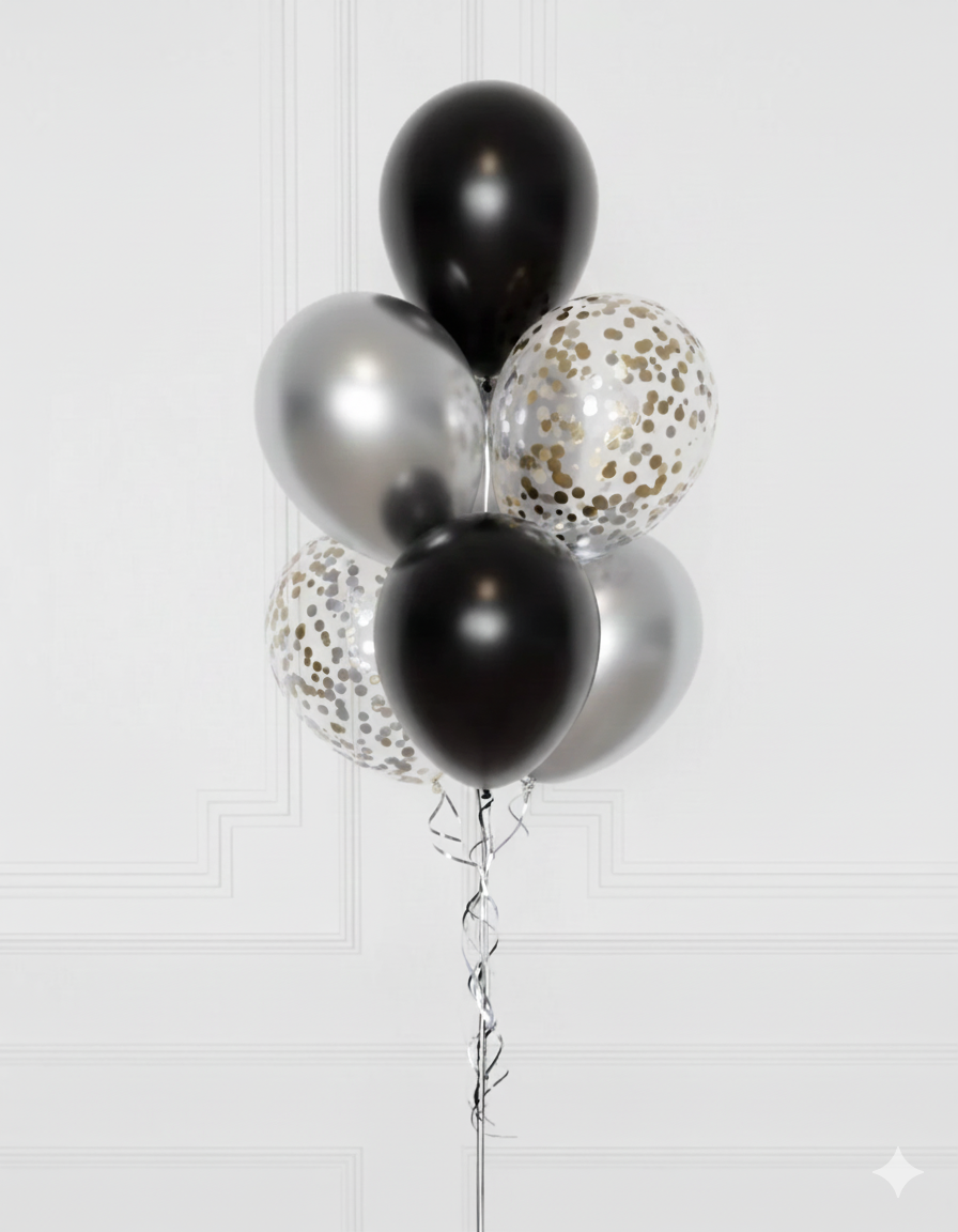 Silver Noir Tower of 7 Balloon Bouquet