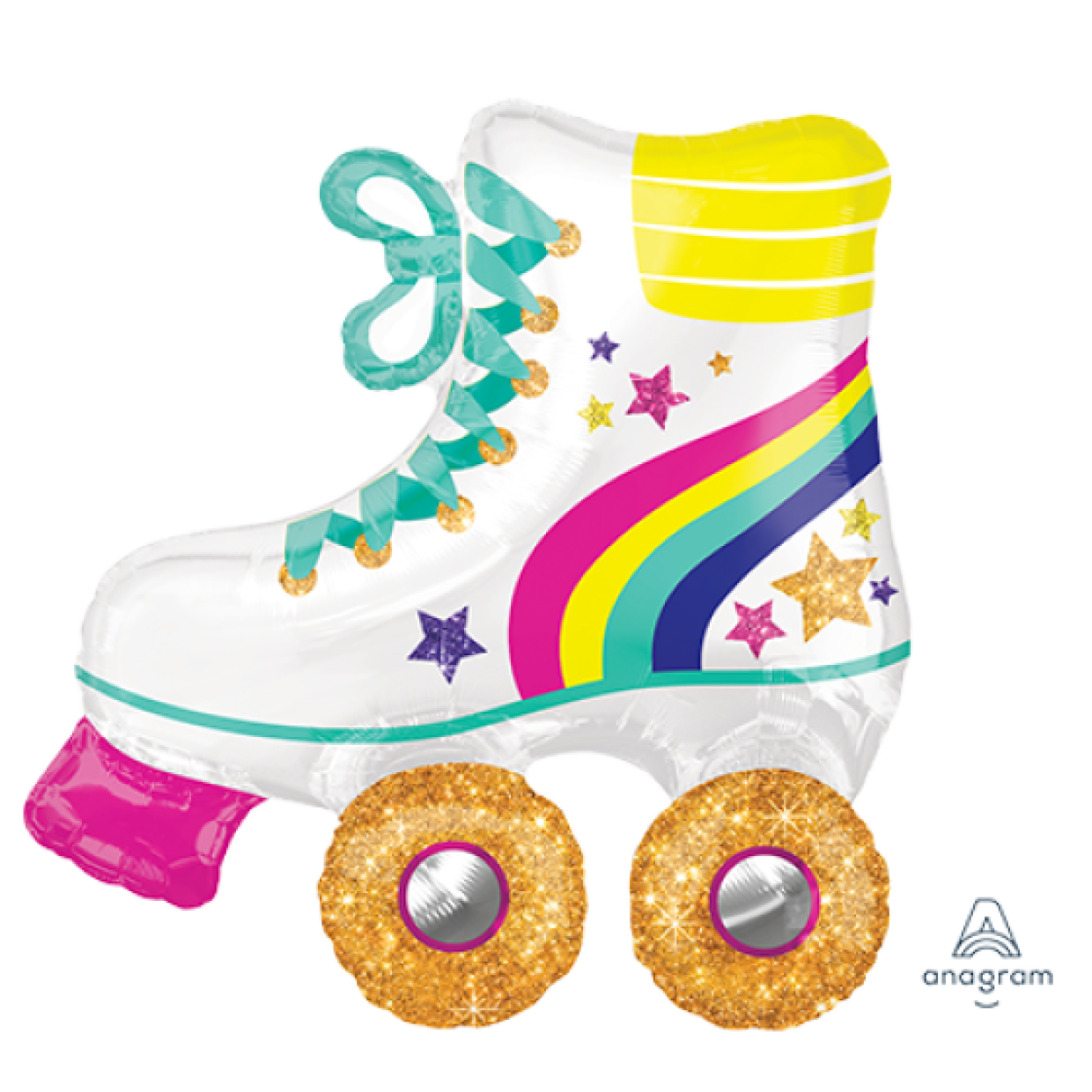 PartyDeco roller skate foil balloon in a shiny, metallic shape, perfect for celebrations and themed parties.