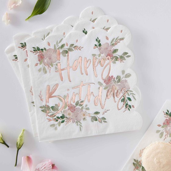 Floral Rose Gold Detail Birthday Lunch Napkins