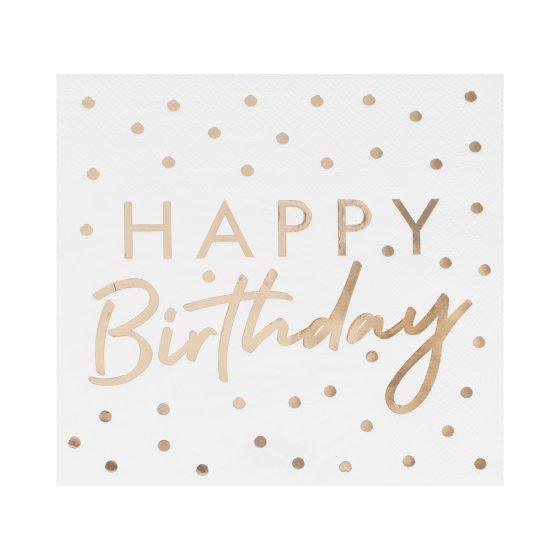 White With Gold Foiled Happy Birthday Lunch Napkins - Party Affair