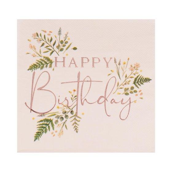 Rose Gold Foiled Happy Birthday Lunch Napkins - Party Affair