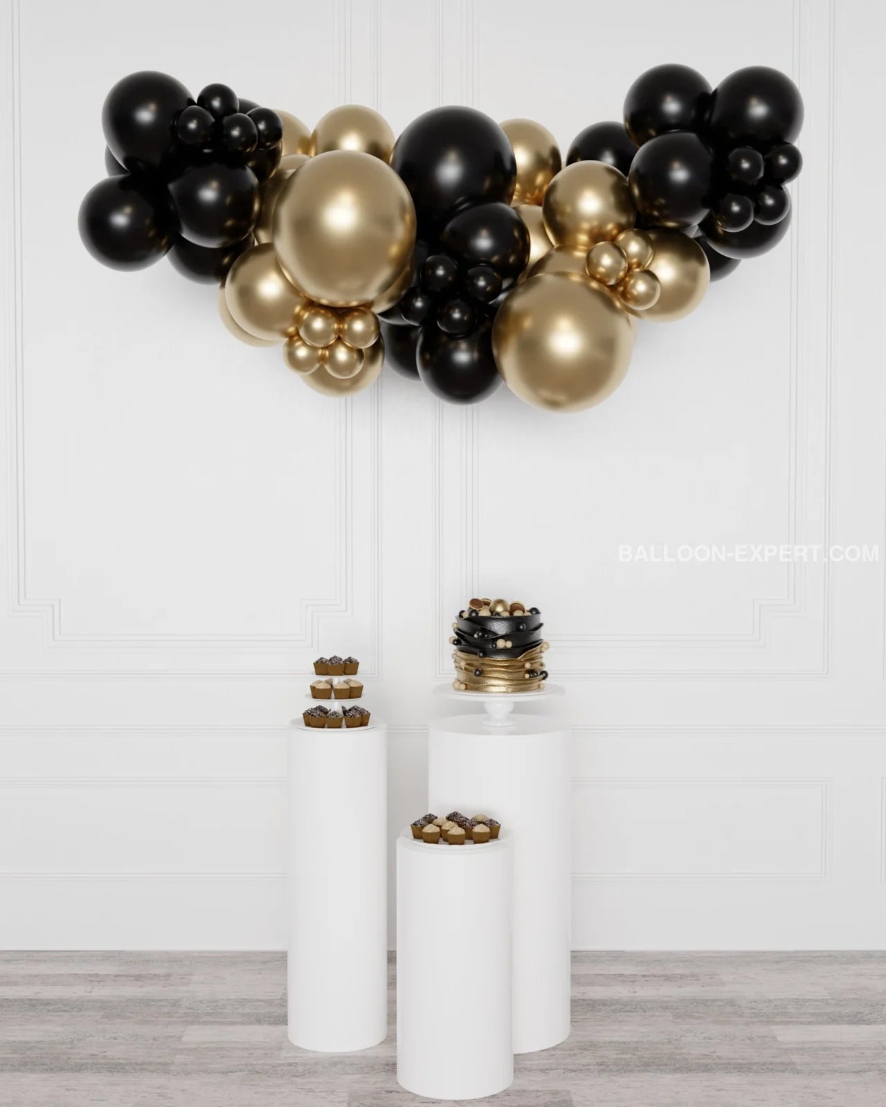 Grab ‘n’ Go Balloon Garland - 2m Black and Chrome Gold