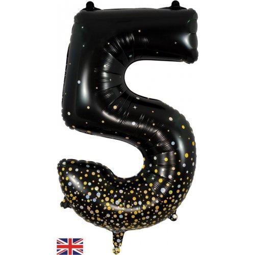 Sparkling Fizz Black Gold Number 5 86cm Foil Balloon - Party Affair