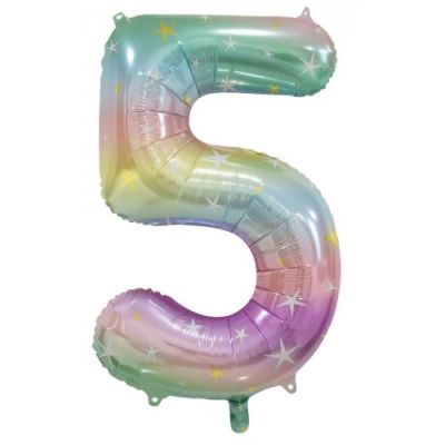 Pastel Rainbow Sparkle Number 5 86cm Foil Balloon