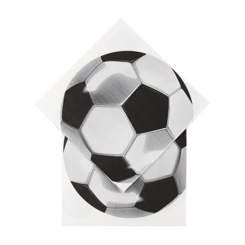 Soccer ball patterned napkins from Party Deco, ideal for sports-themed parties and gatherings.