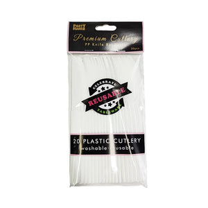White Reusable Plastic Knife 20pk - Party Affair
