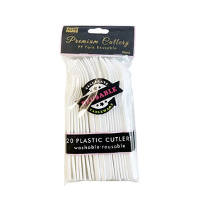 White Reusable Plastic Fork 20pk - Party Affair