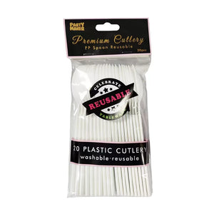 White Reusable Plastic Spoon 20pk - Party Affair