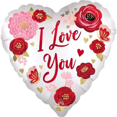 I Love You Satin Flowers Foil Balloon