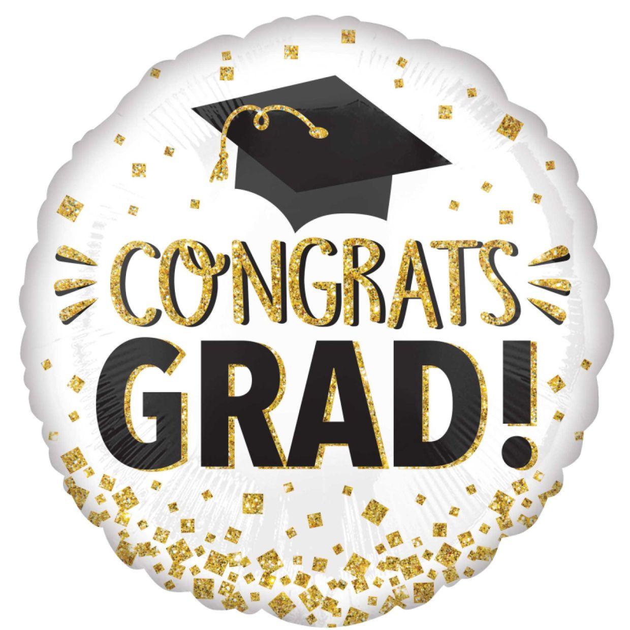 Congrats Grad Gold Glitter Foil Balloon - Party Affair