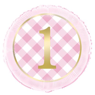 Pink 1st Birthday Gingham Foil Balloon
