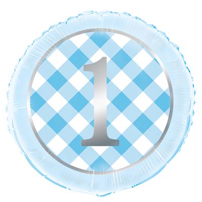 Blue 1st Birthday Gingham Foil Balloon
