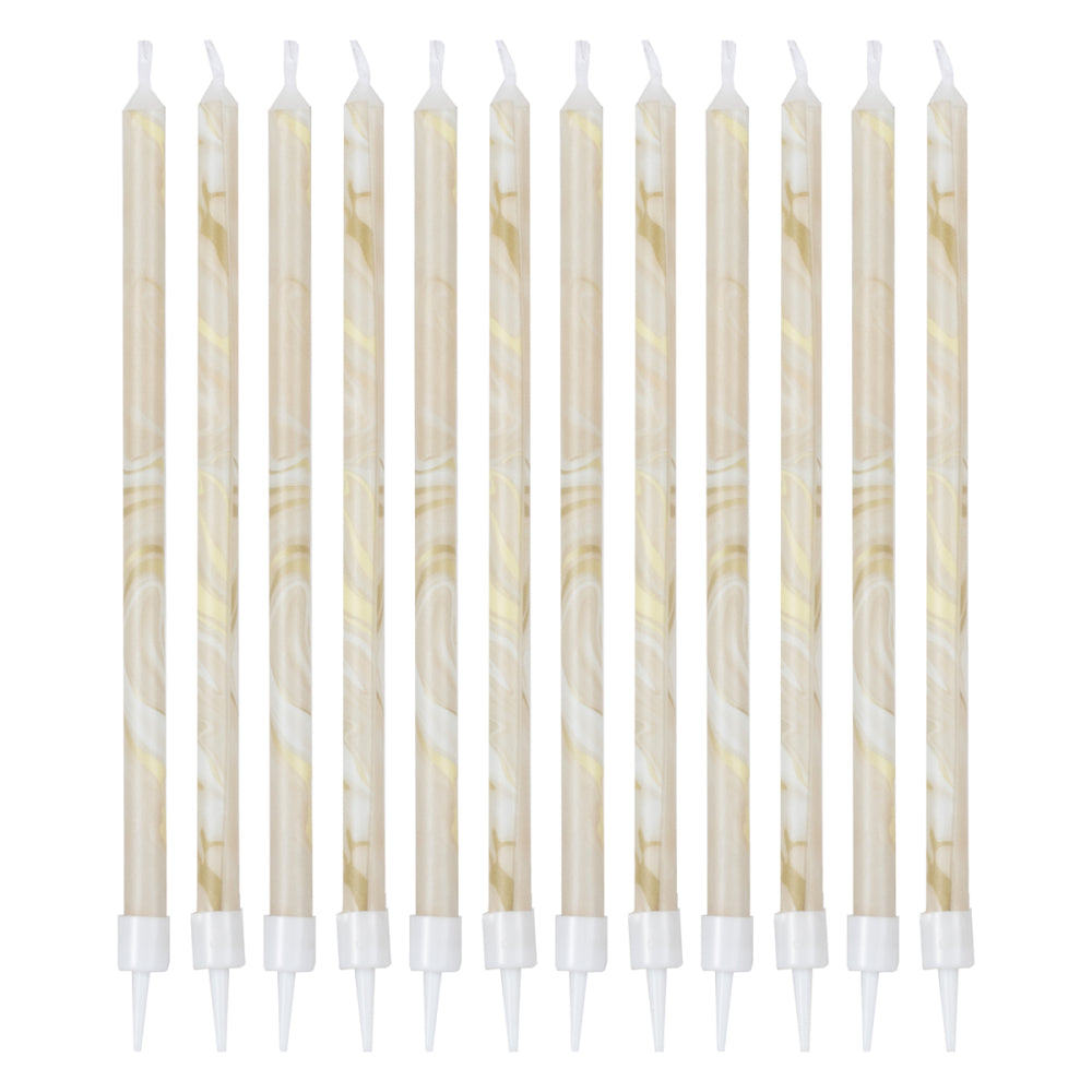 Nude and Champagne Gold Tall Marble Candles 12pk