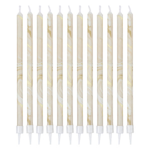 Nude and Champagne Gold Tall Marble Candles 12pk
